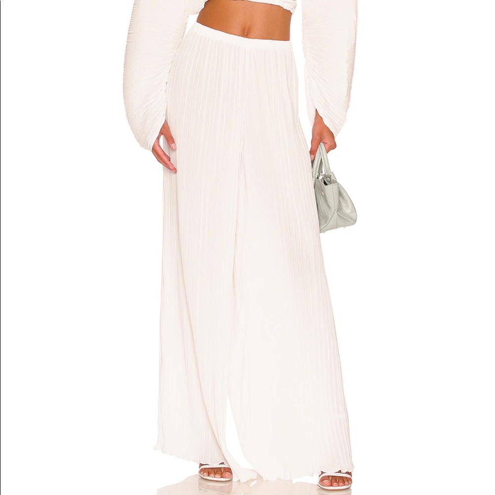 Good American Plisse Wide Leg Pants - White